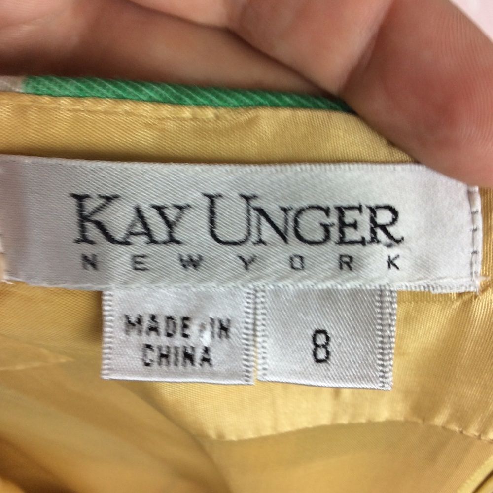 Kay Unger Cocktail Dress Size 8 Green‎ Brown Abstract Linen Blend Semi Formal - Picture 2 of 15
